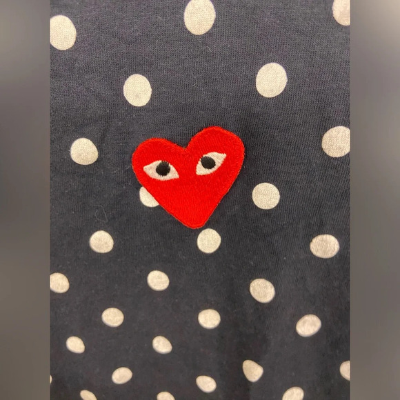 Comme Des Garcons PLAY Polka Dot Long Sleeve Tee White & Navy Size Small - Picture 6 of 9